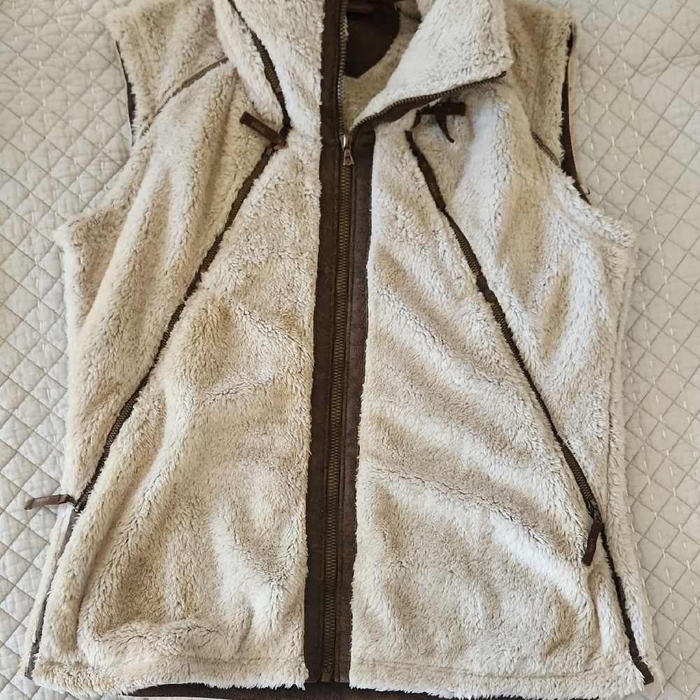Women's Cream and Brown Fleece Vest